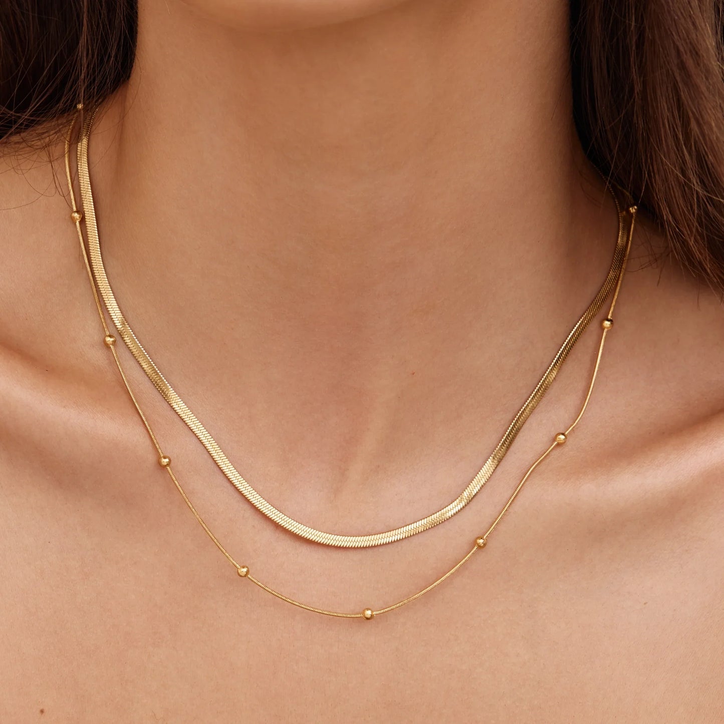 Laagjes Halsketting met Slangen- en Satellietketting