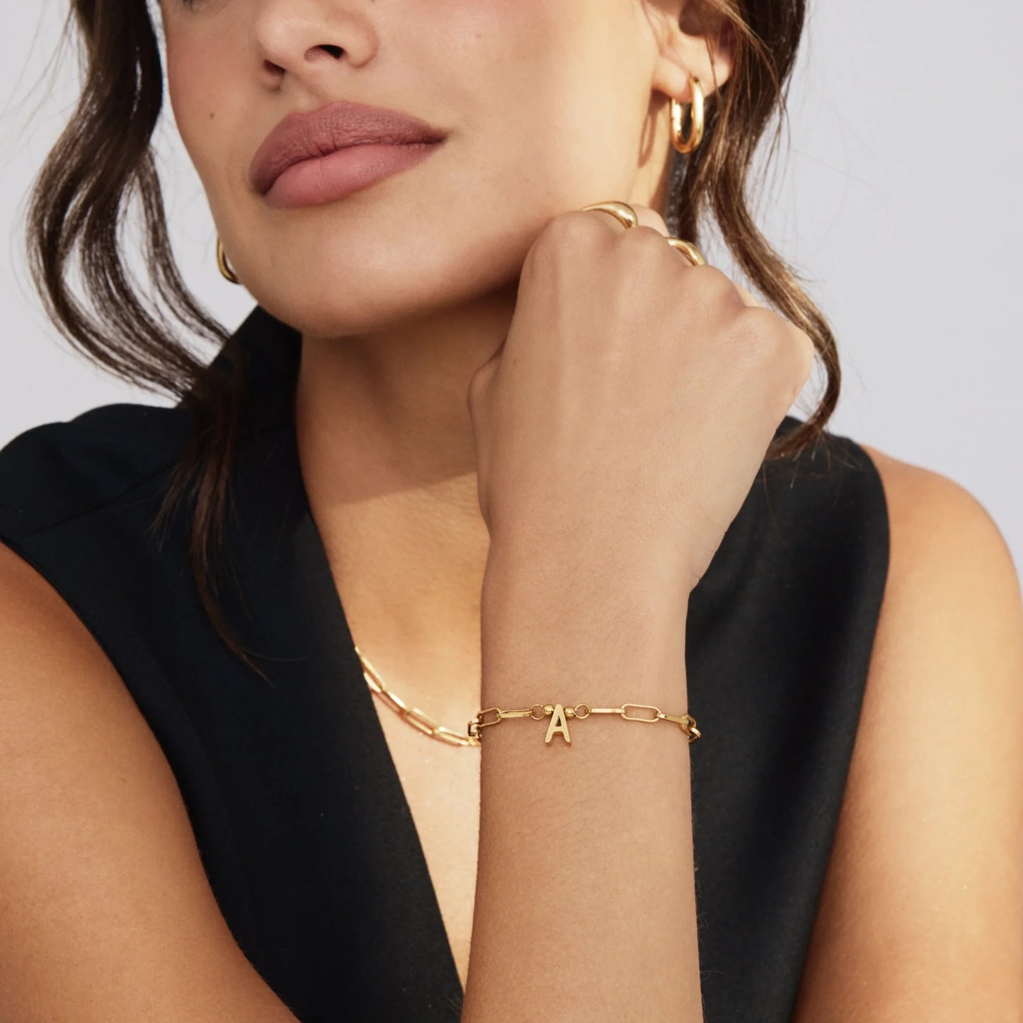 Gepersonaliseerde paperclip armband met initiaalbedel