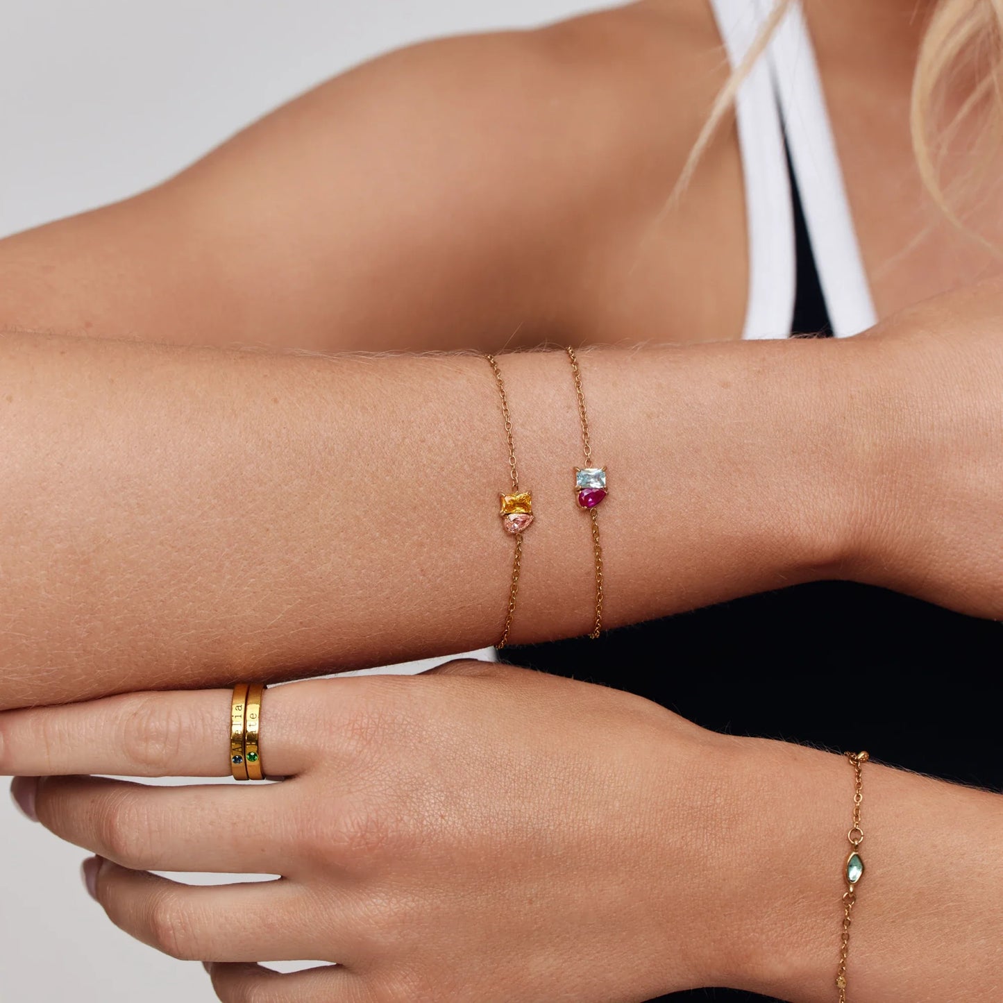 Eeuwige Duo geboortesteenarmband met twee stenen