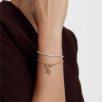 Gepersonaliseerde initiaal geboortesteen paperclip armband
