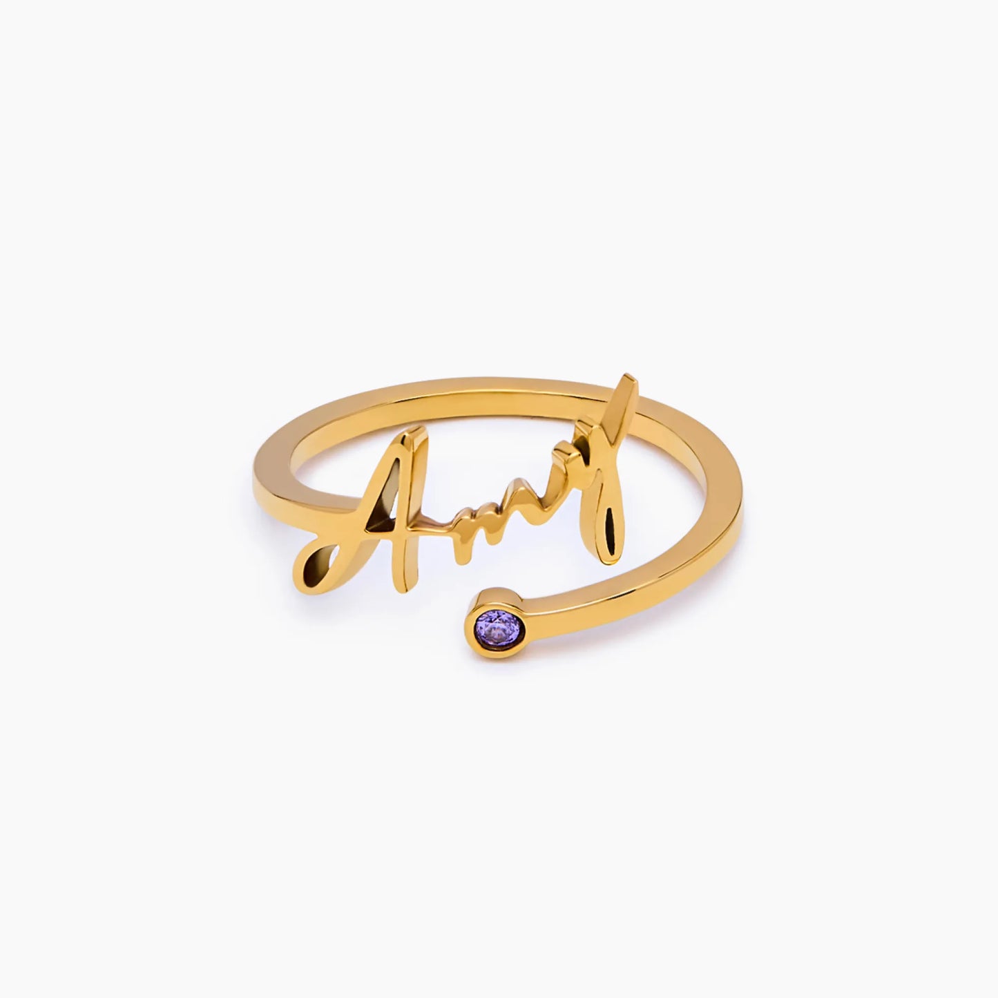 Ring met aangepaste naam en geboortesteen – Gepersonaliseerde sieraden met handtekening