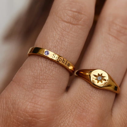 Gepersonaliseerde naamring met geboortesteen - stapelbare, op maat gemaakte sieraden