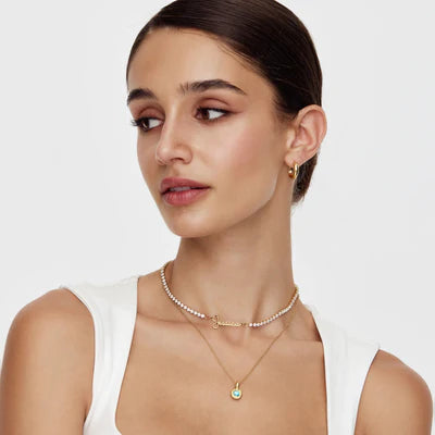Signature Naamketting met Tennis-stijl Diamanten