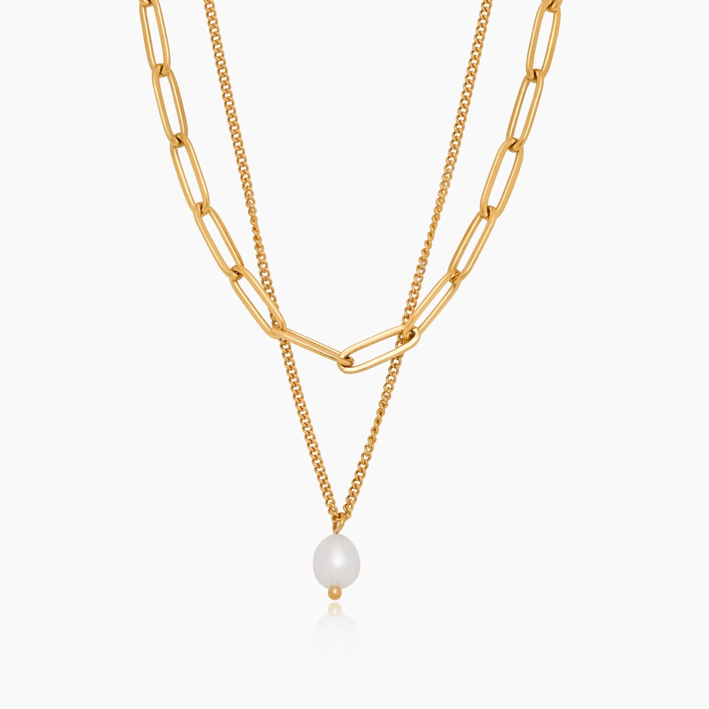 Gelaagde paperclip-ketting met parelhang