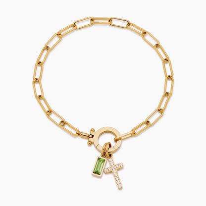 Delicaat geboortesteen kruisbedel paperclip armband