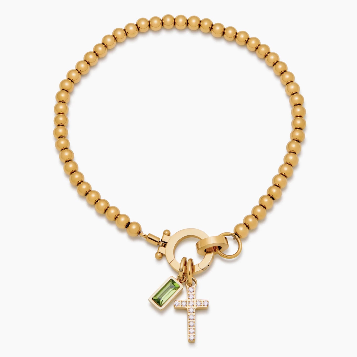 Elegante kralenarmband met kruisbedel en geboortesteen