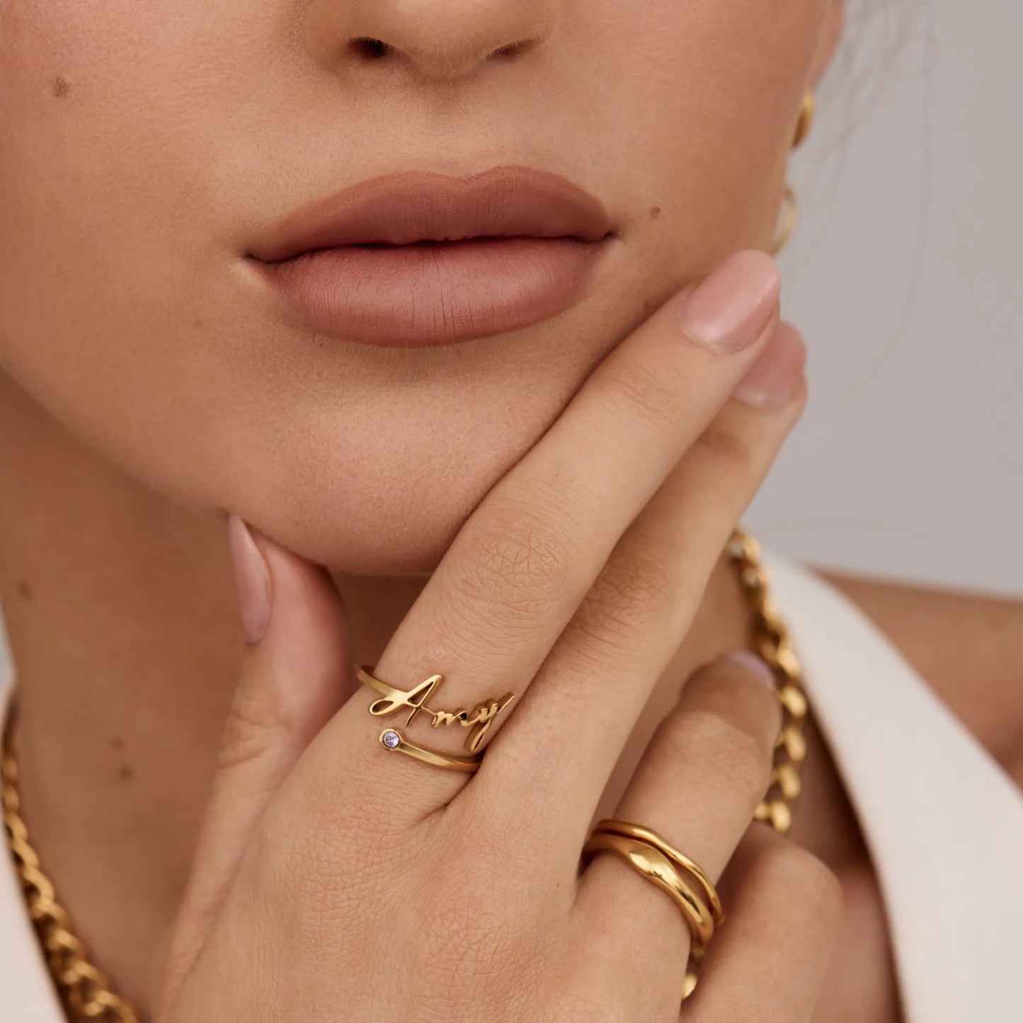 Ring met aangepaste naam en geboortesteen – Gepersonaliseerde sieraden met handtekening