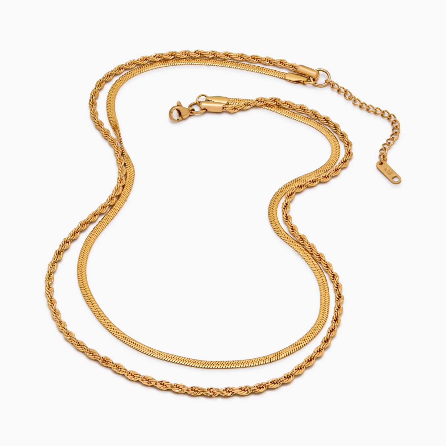 Gelaagde haringbone- en touwketting halsketting