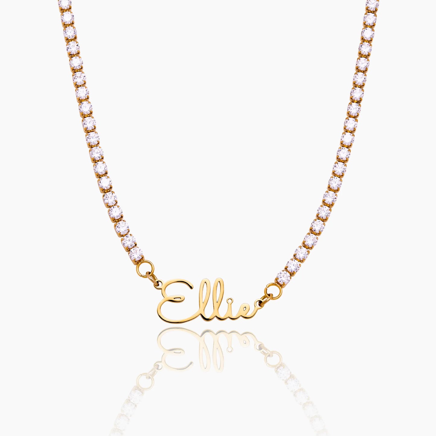 Signature Naamketting met Tennis-stijl Diamanten