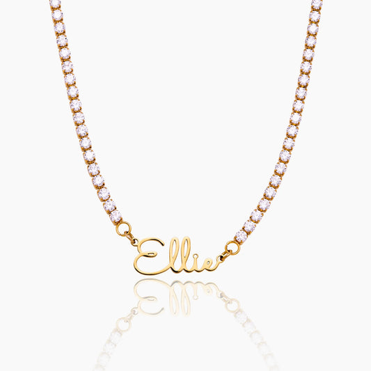 Signature Naamketting met Tennis-stijl Diamanten