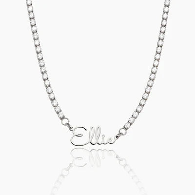 Signature Naamketting met Tennis-stijl Diamanten