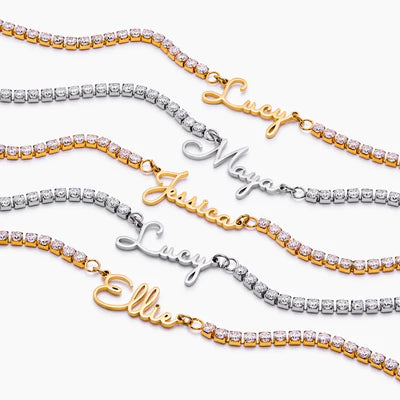 Signature Naamketting met Tennis-stijl Diamanten