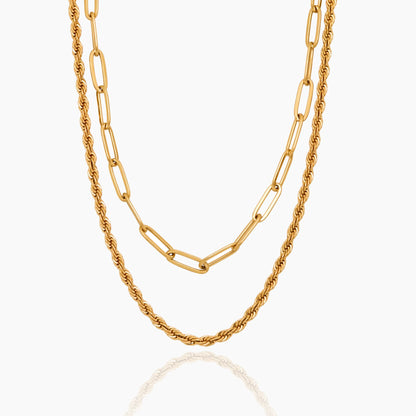 Gelaagde paperclip- en touwketting halsketting