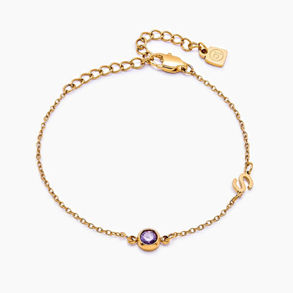 Gepersonaliseerde armband met geboortesteen in zijzetting en initialen