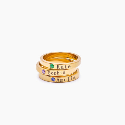 Gepersonaliseerde naamring met geboortesteen - stapelbare, op maat gemaakte sieraden