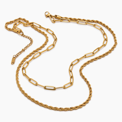 Gelaagde paperclip- en touwketting halsketting