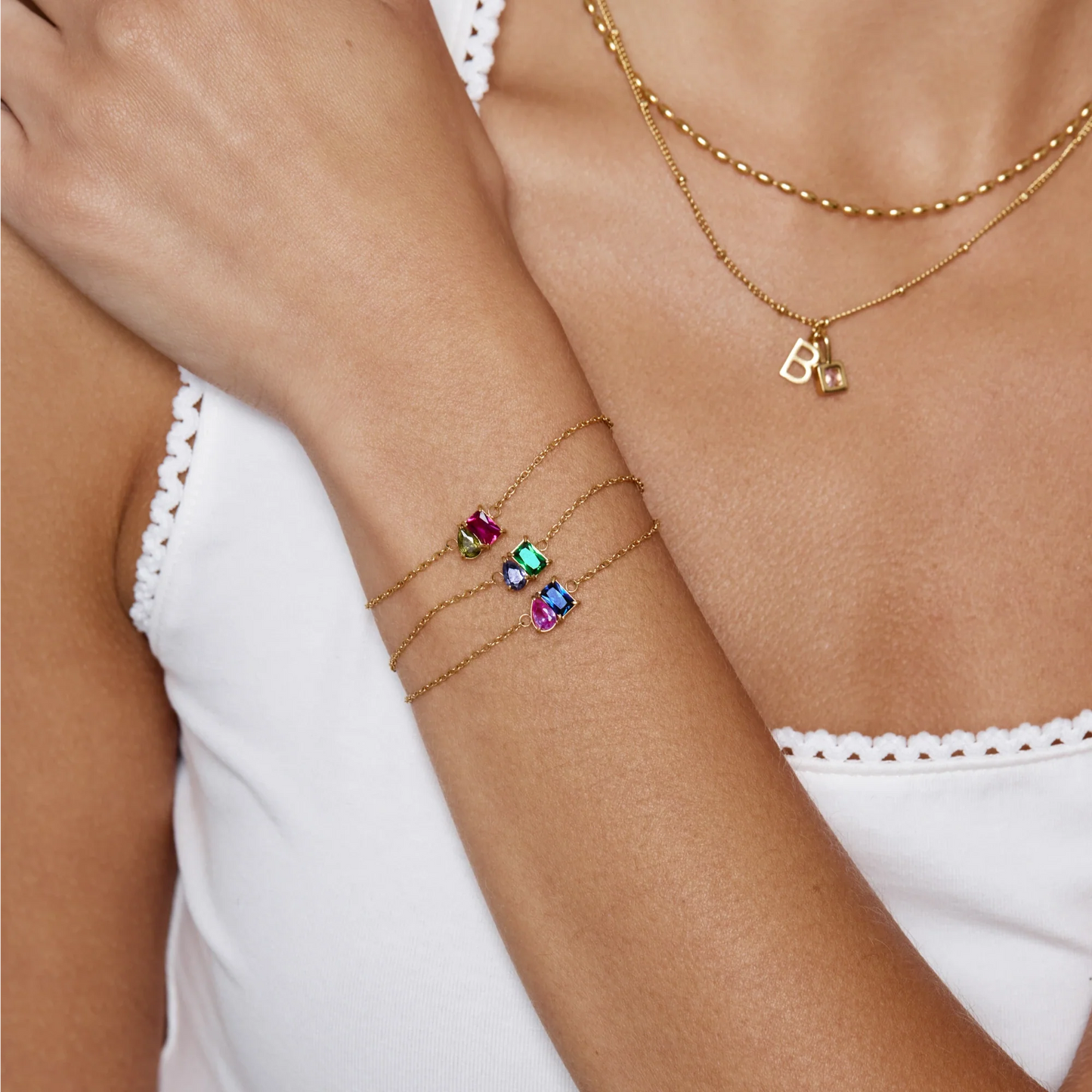 Eeuwige Duo geboortesteenarmband met twee stenen